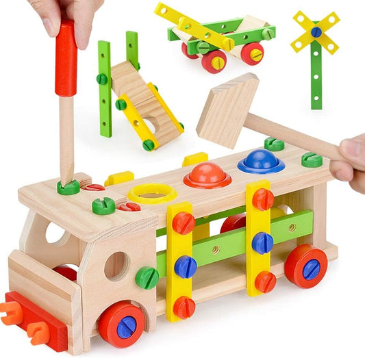 ConstructCruiser - Drewniana zabawka samochodzik ze śrubą