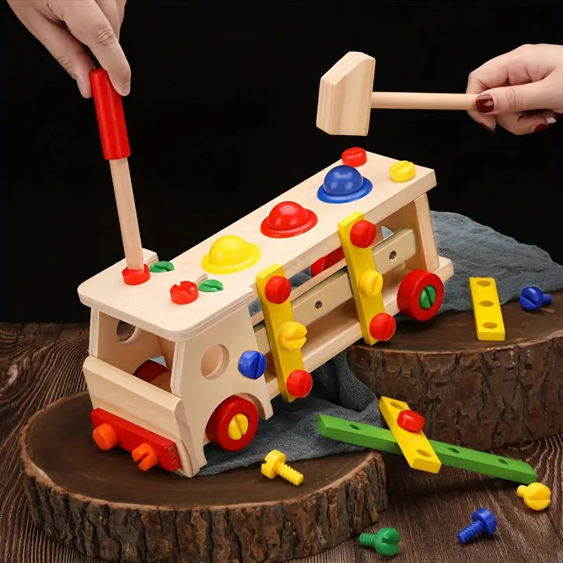 ConstructCruiser - Drewniana zabawka samochodzik ze śrubą